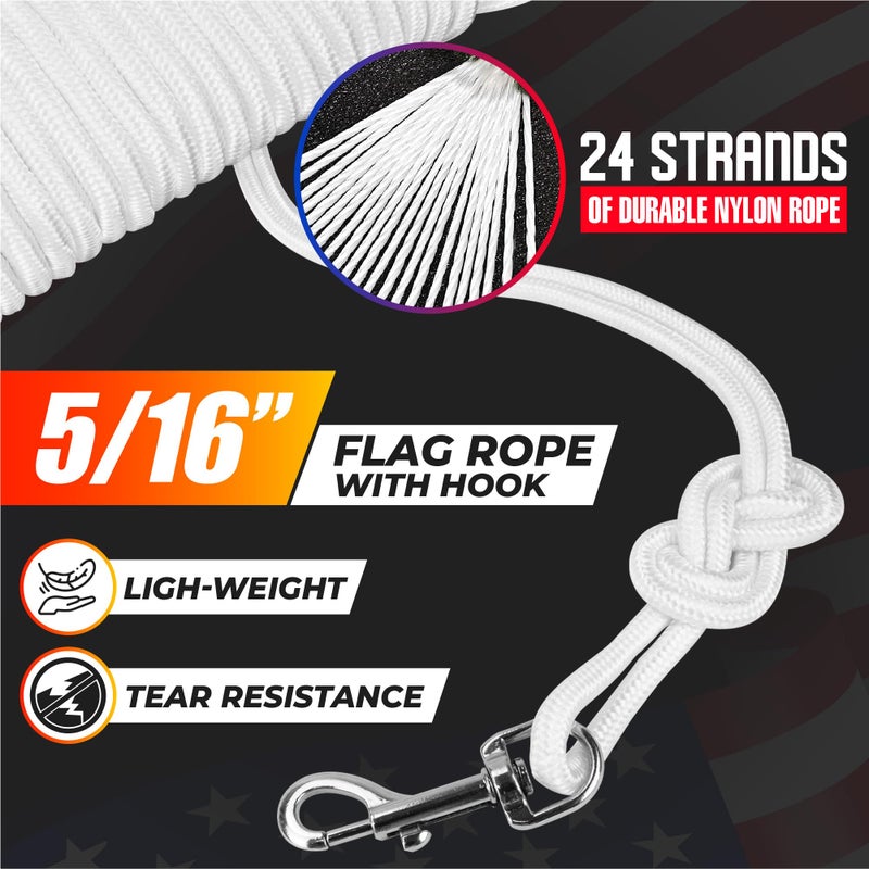 PAMAZY [Upgraded] 5/16  100Ft Flagpole Rope Kit with 4 Pcs 3.3  Swivel Snap Hook - High Weight Bearing Anti-Tearing Utility Rope with Durable ZinC Alloy Swivel Hooks - Flag Pole Accessories Replacement Kit - Image 2
